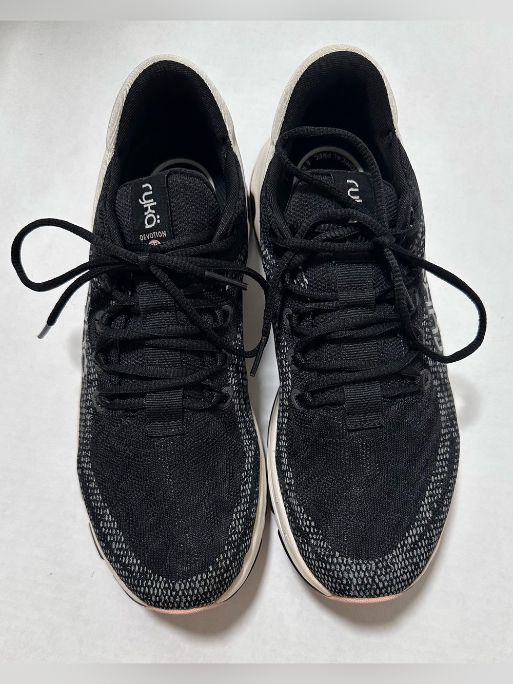 Ryka Women’s Athletic Walking Training Sneakers Black Knit Lace Up Comfort Shoes